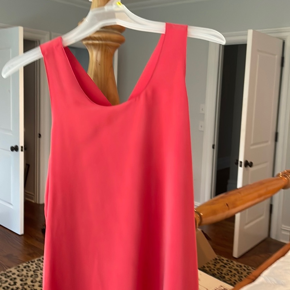 Red silk dress.